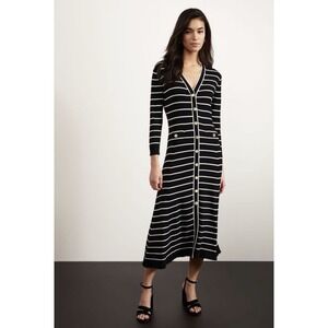 Hobbs London Belmont Black Knit Striped Maxi Dress Button Front Size 6 $330